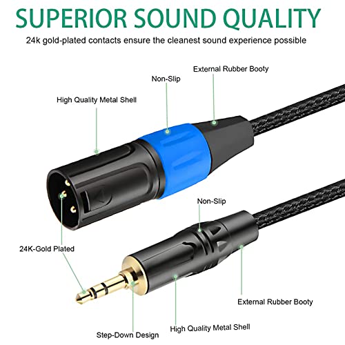 3.5mm to XLR Cable, 1/8 Inch to XLR Male to Male Audio Cord, 6.6FT | Unbalanced 1/8 inch 3.5mm TRS to XLR Male for Laptop Mixer Speaker, Gold-Plated, Flexible Braided & Hi-Fi OFC Shielded - size: 6.6 feet
