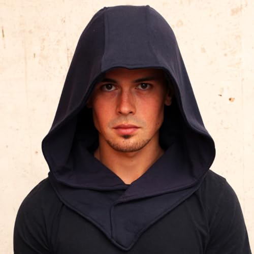 Assassin Hood and Mask Cotton Ninja Balaclava Adaptable Hoodie Casual Ren Faire Cosplay LARP Costume Cowl - color: Navy