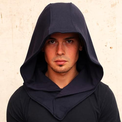 Assassin Hood and Mask Cotton Ninja Balaclava Adaptable Hoodie Casual Ren Faire Cosplay LARP Costume Cowl - color: Navy