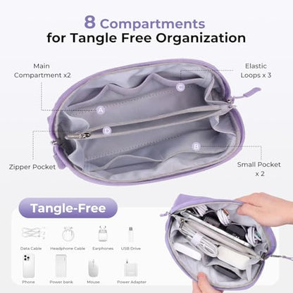 FYY Travel Cable Organizer - 8 Compartments, Lightweight, Water Repellent - color: Purple, size: (M) 8.9"× 5.1"× 3.3"