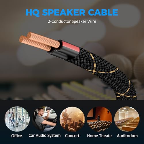16/2 Speaker Wire 50 Feet, 16AWG Gauge Speaker Cable, Direct Burial, Durable Nylon Braided, in Wall, 2 Conductors, OFC Oxygen-Free Copper, for Car Audio Stereos, Home Theater, Surround Sound, Radio - size: 50 Feet, style: 16AWG