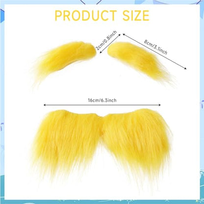 NUMJAW Yellow Mustache Costume Adhesive Mustache Eyebrows The Yellow Hat Monster Costume Fake Mustache Eyebrows Cosplay Costume Accessories Funny Party Favors Book Week Costume Accessories