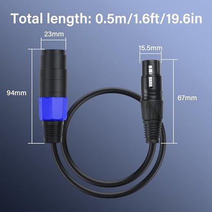 SinLoon Speakon to XLR 22AWG 3Pin Female Audio Extension Cable with Twist Lock for Amplifier Pro DJ PA Stage (0.5M/1.6FT) - style: 0.5M/1.6FT Speakon Female
