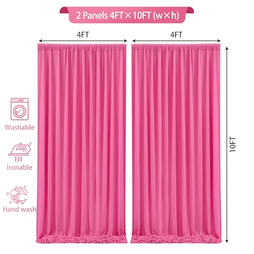 Hot Pink Backdrop Curtains 8 x 10 ft for Photo Background Wrinkle-Free - color: Hot Pink, size: W4' x H10'(2 panels)