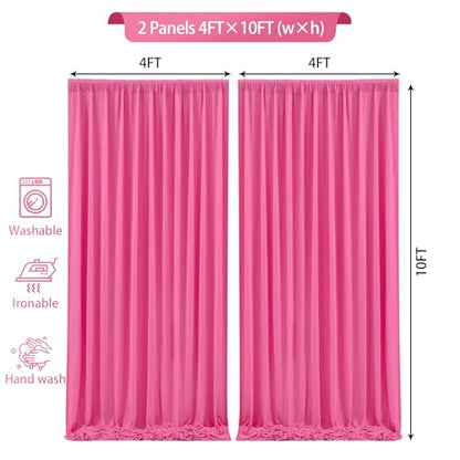 Hot Pink Backdrop Curtains 8 x 10 ft for Photo Background Wrinkle-Free - color: Hot Pink, size: W4' x H10'(2 panels)