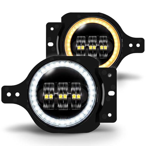 TRUE MODS 60W 4 Inch LED Fog Lights for 2018-2026 Jeep Wrangler JL Sport - size: JL/JT Plastic Sport Bumper, style: Halo + Turn Signal | White