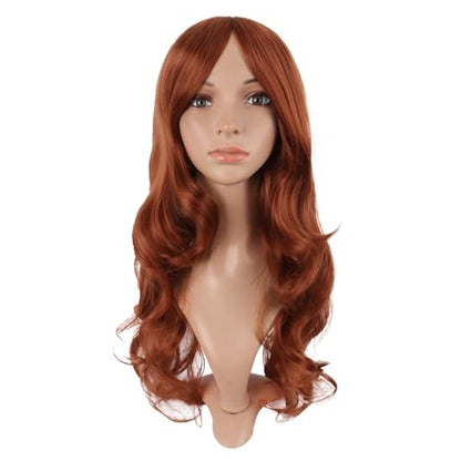 MapofBeauty 24 Inch Long Wavy Side Bangs Anime Cosplay Wig, Ginger Orange | 60 cm Synthetic Fiber Wig, Women, Charming, Party - color: Ginger Orange