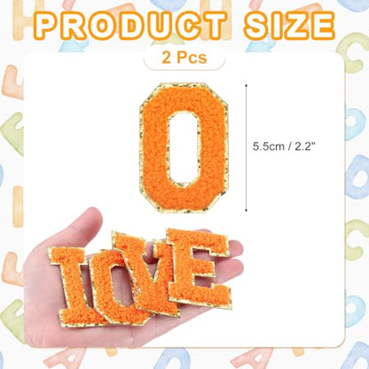 MECCANIXITY Chenille Letter Patches 2.2" Self Adhesive Alphabet O Stick on Embroidered Patch Sew on Letter Stickers Applique for Repairing Clothing Jeans Shoes Hats DIY(Orange, Pack of 2) - style: Letter-O