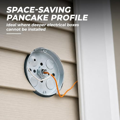 OHLECTRIC 4” Round Steel Pancake Electrical Box (4 Pack)| 1/2" Deep Box with Four 1/2” Knockouts, Fire Rated | Ideal for Lighting Fixtures, Switches and Receptacles - size: 1/2" KO Pancake Box with Raised Ground
