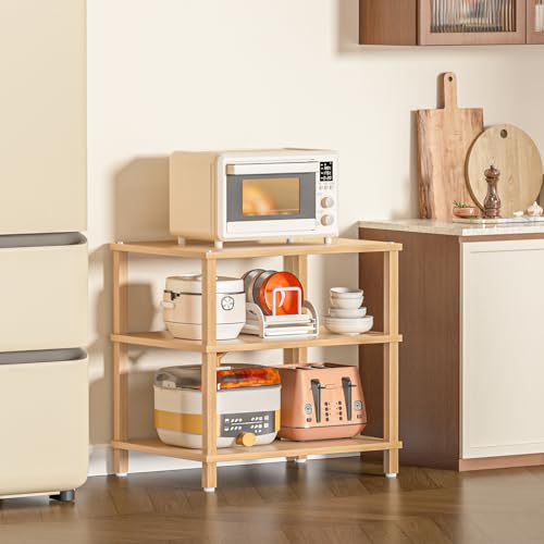 LELELINKY 3-Tier AV Media Player Stand, Natural Stereo Cabinet, Modern Audio Shelf, Wooden TV Stand,Game Console Shelf, Multifunctional Entertainment Center, Suitable for Home, Conference Room - color: Natural, size: 3 Tier