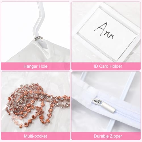 6 Pcs 24'' x 50'' Clear PVC Garment Bag Dance Costume Competition Bag with Rack Zippers Pockets Hanging Garment Covers Costume Organizer Costume Carrier for Adults Kids(Transparent White) - color: Transparent White