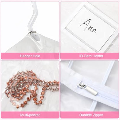6 Pcs 24'' x 50'' Clear PVC Garment Bag Dance Costume Competition Bag with Rack Zippers Pockets Hanging Garment Covers Costume Organizer Costume Carrier for Adults Kids(Transparent White) - color: Transparent White