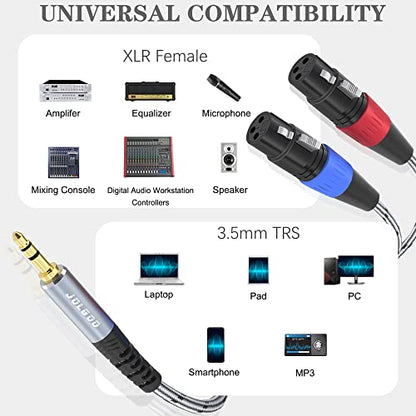 JOLGOO Dual XLR Female to 3.5 mm TRS Stereo Microphone Cable, 2 XLR Female to 1/8 inch TRS Stereo Y Splitter Patch Cable, 6.6 Feet - size: 6.6 Feet, style: Dual XLR Female to 3.5 mm