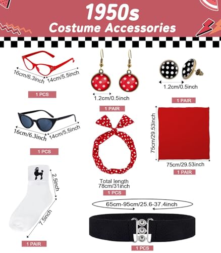 1950s Poodle Skirt Outfit Women 50s Sock Hop Costume T Shirt Accessories - color: Red, size: XX-Large