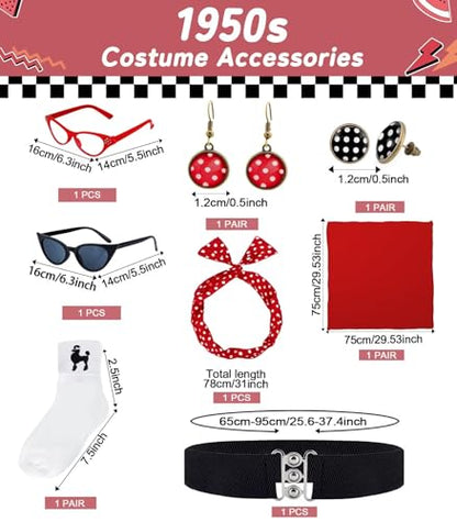 1950s Poodle Skirt Outfit Women 50s Sock Hop Costume T Shirt Accessories - color: Red-sockhop, size: Small