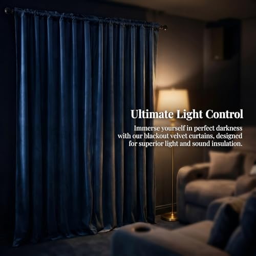 Blue Velvet Curtains Rod Bag Style 52" W x 90" L (Pack of 2) | blackout and heat-insulating, with a soft, luxurious texture, perfect for living rooms and bedrooms. Rod pockets - color: Blue, size: 52"W x 90"L (Pack of 2)