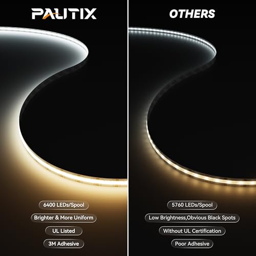 PAUTIX COB LED Strip Light White CCT Tunable 6400LEDs,CRI90+ 32.8ft/10m Dimmable 2700K-6500K 24V LED Tape Light,for Under Cabinet Bedroom Kitchen TV Mirror DIY Lighting(Adapter & Dimmer NOT Included) - size: 32.8ft(Strip ONLY)