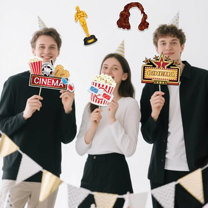 25pcs Hollywood Movie Night Photo Booth Props Oscar Themed Party Movie Star Photo Accessories Red Carpet Decoration
