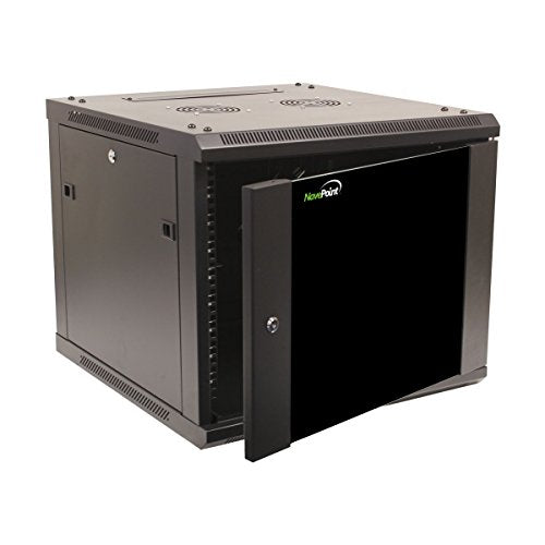NavePoint 9U Server Cabinet Wall Mount Rack Enclosure Includes 2 Fans, Locking Glass Door, Removable Side Panels – 9U Network Cabinet 23.6” Deep, 19 Inch Server Rack for IT and A/V Equipment - size: 9U - 600mm Depth