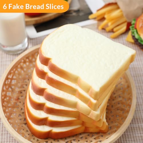 Joeabor 6pcs Artificial Bread Slices Set Fake White Sliced Bread Realistic Fake Food for Display Faux Bread Slice Model for Decoration Faux Food Props
