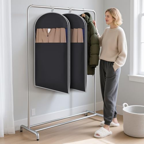 KEEGH Compression Garment Bags, Large Hanging Garment Bag 40 In, 3 PCS | Self Compression Zipper, Large Capacity, Clear Window, 8 In Gusset, Premium Suit Bags for Shirts, Suits, Dresses - size: 40"-3PCS