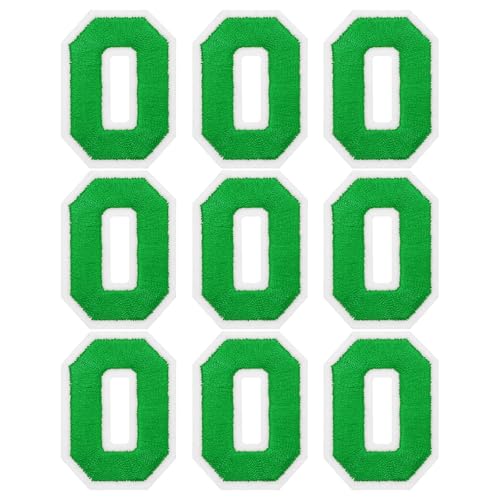 MECCANIXITY Iron on Number Patches 2" Number 0 Iron on Embroidered Patch Sew on Letter Stickers Applique for Repairing Clothing Jeans Shoes Hats DIY(Green, Pack of 9) - style: Number 0