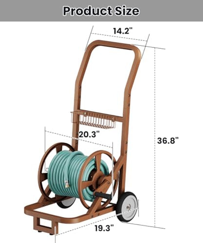 Artigarden Garden Hose Reel Cart with Wheels, Outdoor Water Hose Cart Brown - color: Brown, size: Holds 125 ft