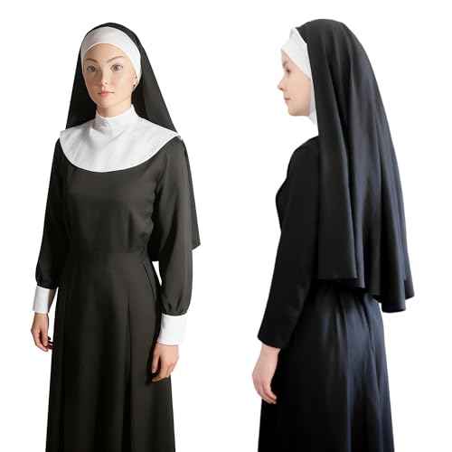 Nun Headpiece Costume, Elegant Nun Habit Cap Costume Hat Accessory Black and White Nuns Veil Costumes for Women Adult Halloween Cosplay Party