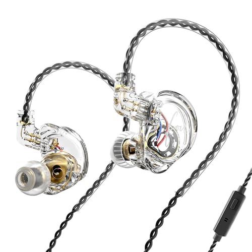 FEDAI TRN CS4 in Ear Monitor Earphone, TRN in-Ear Earbuds with 10mm Dual Magnet Dynamic Driver and New Silicon-Crystal Composite Over Ear Headset with Detachable 2 Pin 0.75MM Cable(with mic,Clear) - size: With mic