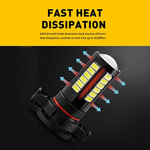 AUXLIGHT 5202 5201 12085 9009 H16 (European) LED Fog Light Bulbs 6000K Xenon White, Super Bright 2800 Lumens 33-SMD Chips LED Daytime Running Lights DRL Bulbs Replacement for Cars, Trucks (Pack of 2) - size: 5202 / 5201