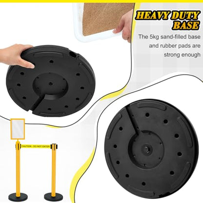 Therwen 6 Pack Heavy Duty Crowd Control Stanchions 9.8 ft Stainless Steel Stanchion Set with 6 Safety Barrier Post Retractable Belt and 1 Sign Holder Crowd Control Barrier(Caution Belt,Yellow) - color: Yellow, size: Caution Belt