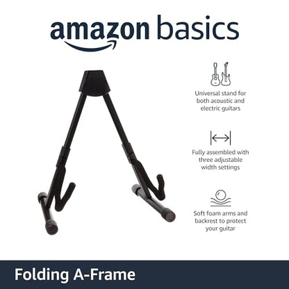 Amazon Basics Portable Adjustable Folding Guitar Stand for Electric and Acoustic Guitars, A-shape, Fully Assembled with Padded Foam, Black, 8.66 x 15.16 x 3.74 inches - size: 8.66 x 15.16 x 3.74 inches