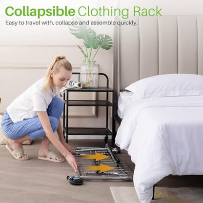 HOKEEPER Clothing Garment Rack Capacity 525LBS Collapsible Clothes Rack | Adjustable Clothing Racks on Wheels Rolling Clothes Rack for Hanging Clothes Heavy Duty Commercial Easy Assemble 75"W*71"H - color: Chrome, size: 22"D x 75"W x 71"H