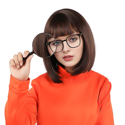 Brown Bob Wig Short Brown Wigs for Costume Women Halloween Cosplay | Straight Brown Bob Wig with Bangs Natural Cute Wigs for Daily Costume Party - color: Brown / Bob