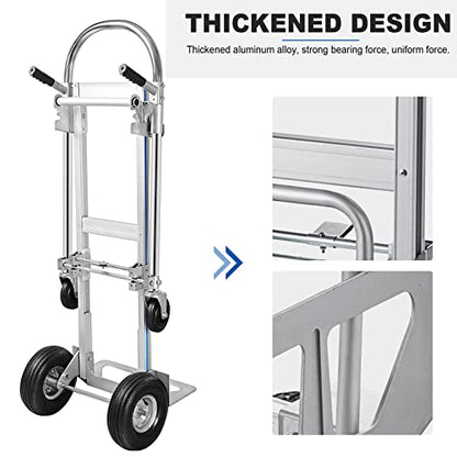 2 in 1 Aluminum Hand Truck, Industrial Convertible Hand Truck and Dolly 1000 LBS Capacity, Heavy Duty Hand Truck Flatform Cart with 10" Hi Tech Rubber Wheels