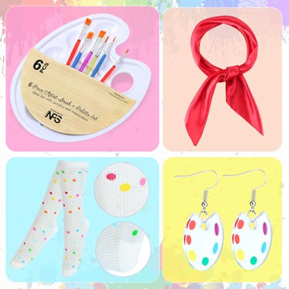 Kyson Artist Costume for Adult 8 Pcs Painter Halloween Dress Up with Beret Apron Palette Paint Brushes Earrings Bandana Beard - color: Black Art Apron