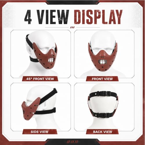 Hannibal Lecter Mask Cosplay The Silence of The Lambs Half Face Resin Mask | Halloween Costume Prop, Durable Resin, Sponge Pads, Adjustable Buckle Straps, Open Mouth Cage, Adult, for Role Play Party - color: Coffee