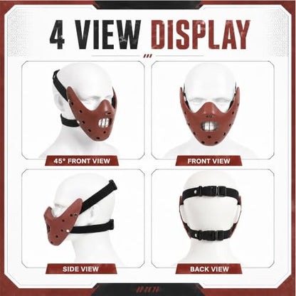 Hannibal Lecter Mask Cosplay The Silence of The Lambs Half Face Resin Mask | Halloween Costume Prop, Durable Resin, Sponge Pads, Adjustable Buckle Straps, Open Mouth Cage, Adult, for Role Play Party - color: Coffee