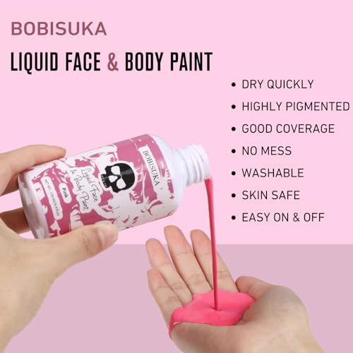 BOBISUKA Pink Face Body Paint Liquid Texture Washable Non Toxic Facepaint Fast Drying Foundation Makeup for Halloween Clown Cosplay SFX Costume Party Large Capacity(130ml) - color: Pink