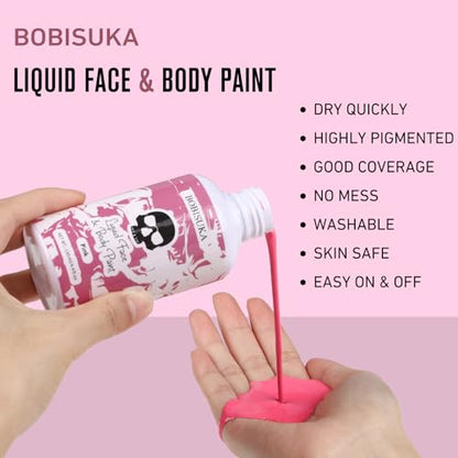BOBISUKA Pink Face Body Paint Liquid Texture Washable Non Toxic Facepaint Fast Drying Foundation Makeup for Halloween Clown Cosplay SFX Costume Party Large Capacity(130ml) - color: Pink
