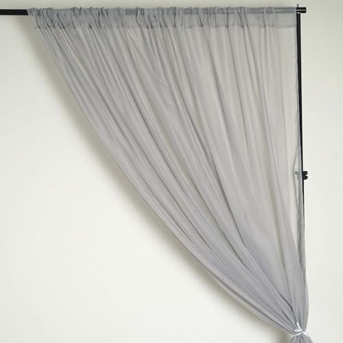 TABLECLOTHSFACTORY 10FT Fire Retardant Silver Sheer Voil Curtain Panel Backdrop - Premium Collection - color: Silver, size: 120"W x 120"L (Pack of 1)