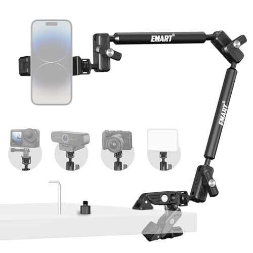 EMART 21" Magic Arm Clamp Kit with Super Clamp, 1/4" 3/8" Threads for ARRI, Flexible Camera Desk Mount, Adjustable Articulating Boom Arm for Webcam/Mic/Action Camera/Phone/Video Light - color: Super Clamp