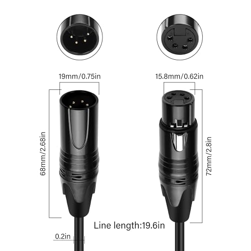 GINTOOYUN DMX Cable 4 Pin Signal XLR Male to Female Wire DMX512 XLR Male to Female Stage Light Signal Cable with Metal Connectors, Connection for Stage & DJ Lighting fixtures(1.8M)