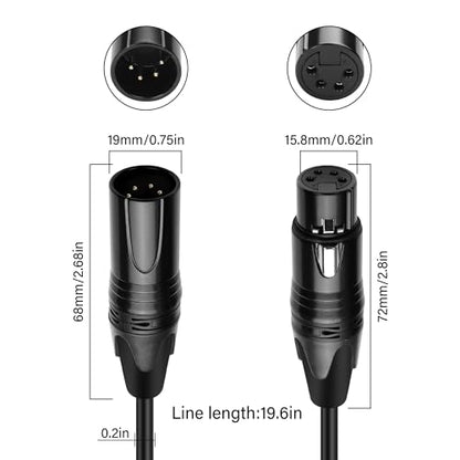GINTOOYUN DMX Cable 4 Pin Signal XLR Male to Female Wire DMX512 XLR Male to Female Stage Light Signal Cable with Metal Connectors, Connection for Stage & DJ Lighting fixtures(1.8M)