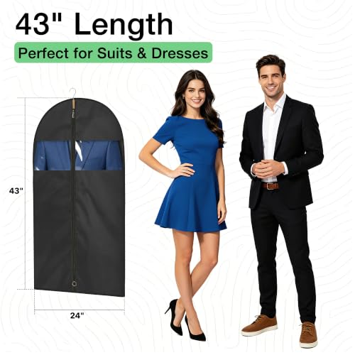 43" Suit Bags for Closet Storage and Travel, Garment Bags for Hanging Clothes, Suit Garment Bag for Men, Black Suit Cover Bags with Clear Window for Coats, Jackets, Shirts（10 Packs） - size: 43''- 10 Pack