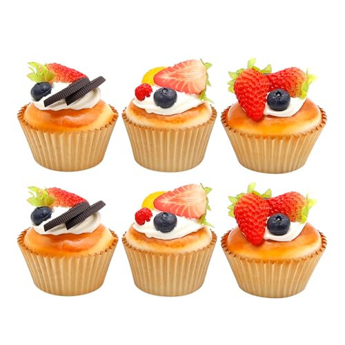 Artificial Fruit 6Pcs Realistic Artificial Cupcake Models for Kitchen Bakery Art Painting Classroom Teaching Food Display Photography Props Decoration - size: 2.55 Inch