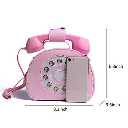 Oweisong Fun Telephone Purse for Women Novelty Pink Phone Tote Handbags Top Handle Shoulder Crossbdoy Bag - color: Pink