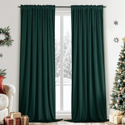 Yakamok Dark Green Room Darkening Velvet Curtains 84 Inch Living Room | Luxury soft velvet, 2 panels 52x84 inch,bedroom study, window drapes rod pocket,light blocking,Thermal Insulated - color: Dark Green, size: 52"W x 84"L (Pack of 2)