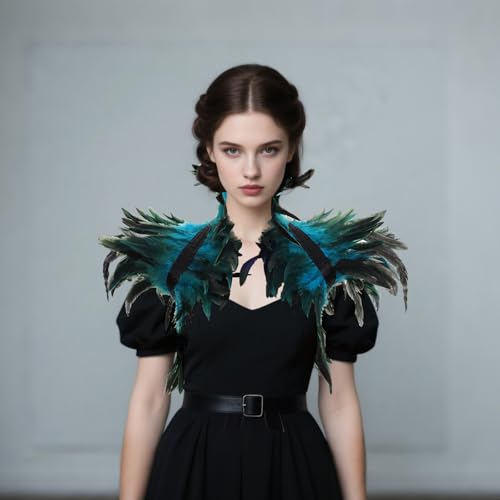 2Pcs Witch Feather Shawl Wrist Cuff for Women | Gothic Crow Shrug Shawl, for Halloween, Feather Costume Accessories - color: Blue