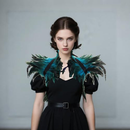 2Pcs Witch Feather Shawl Wrist Cuff for Women | Gothic Crow Shrug Shawl, for Halloween, Feather Costume Accessories - color: Blue